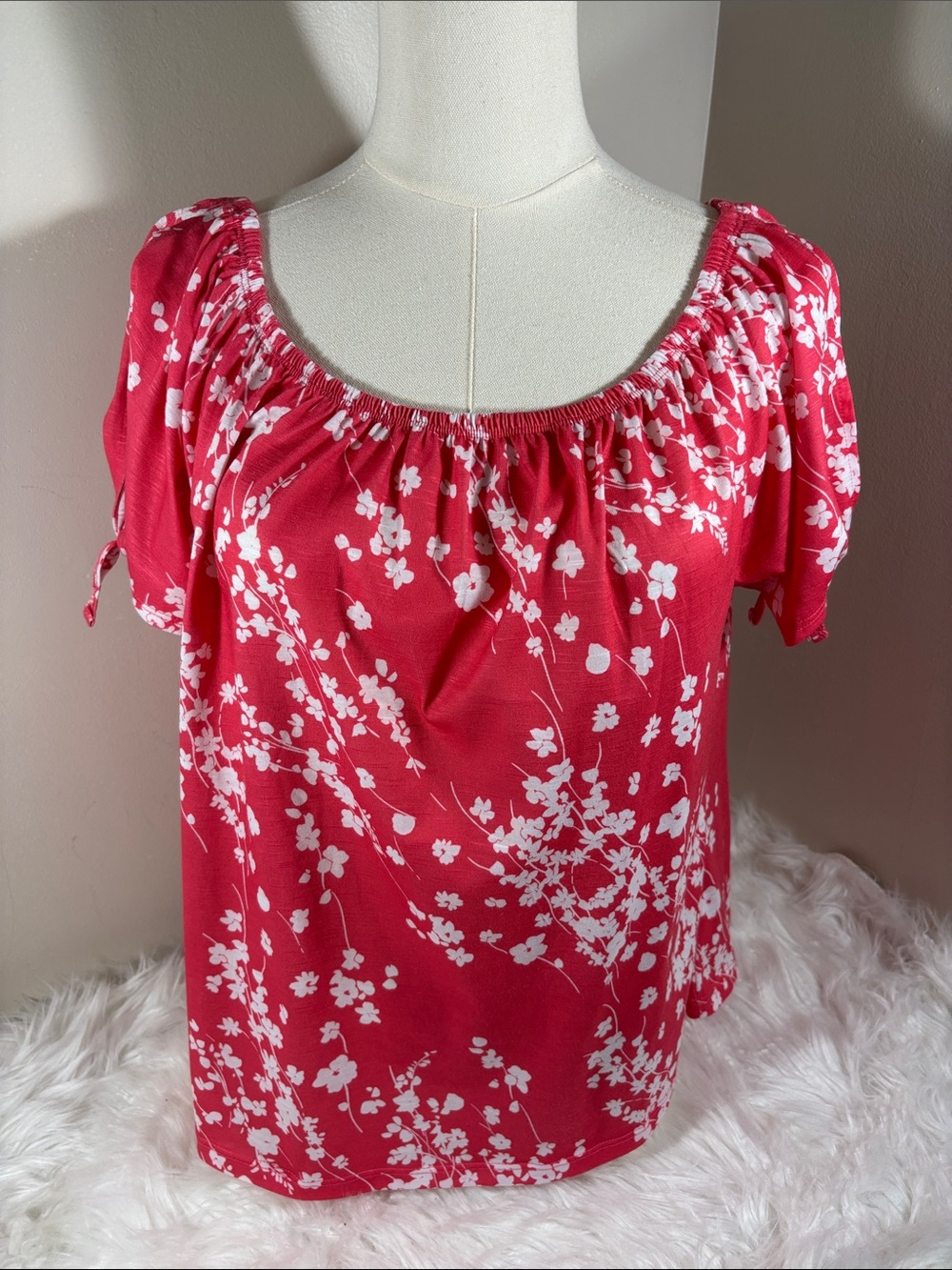 Coral/Salmon Floral Off-Shoulder Women's Top